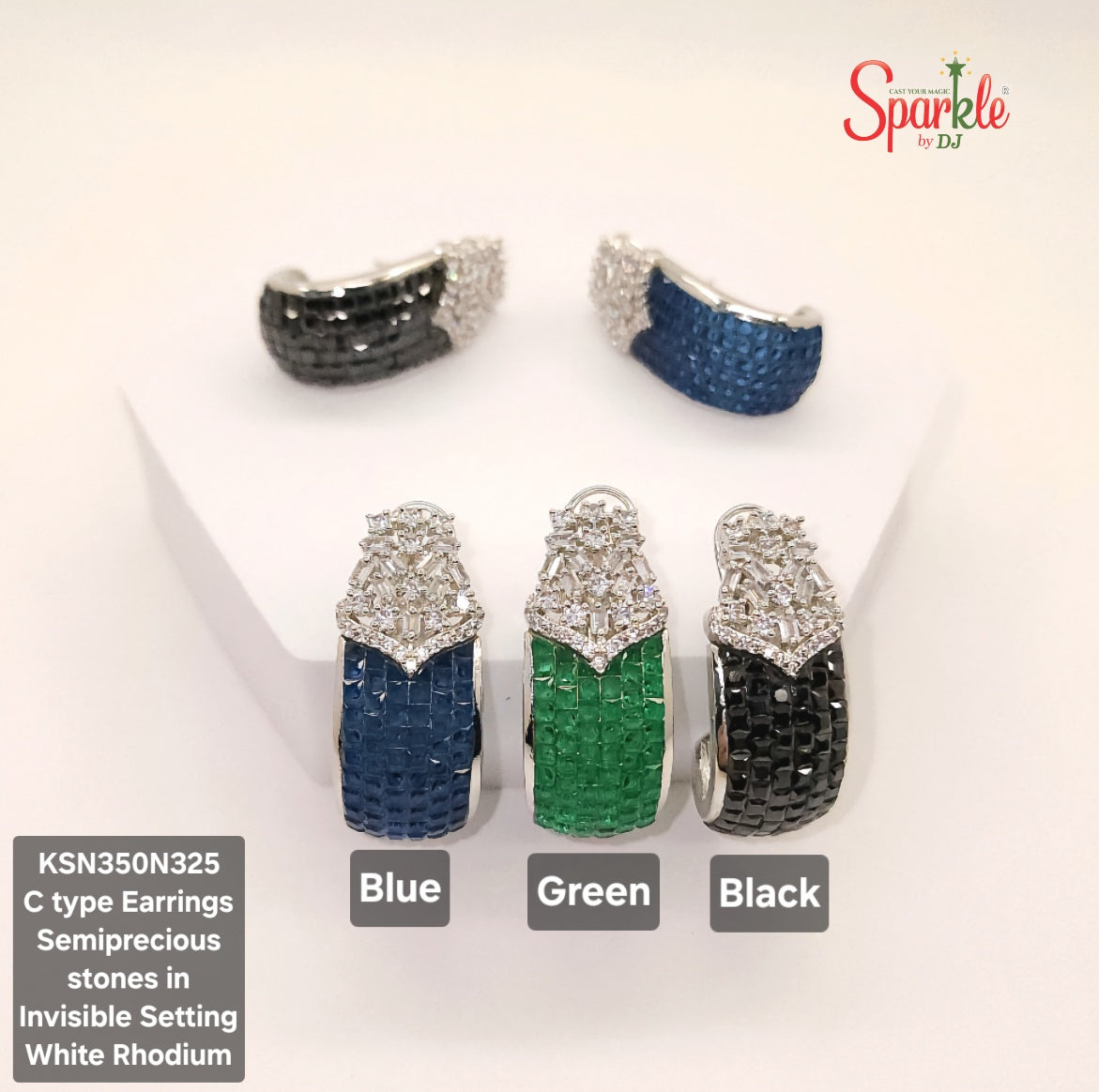 Cubic zirconia Balis embellished with semiprecious stones in Invisible Setting