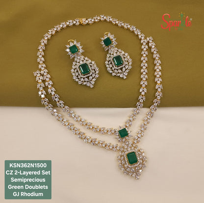 Double liner Necklace Set with semiprecious colour stones