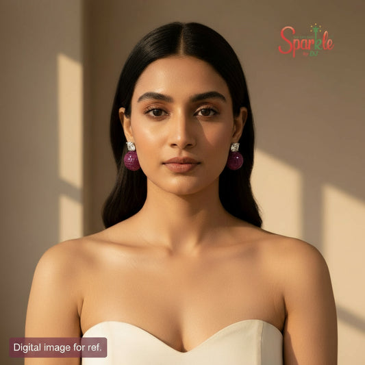 Disco-ball Earrings with semiprecious colour stones in invisible setting & Asscher-cut Korean Cz - SparklebyDJ