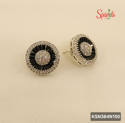 Cubic zirconia studs embellished with semiprecious stones in Invisible Setting