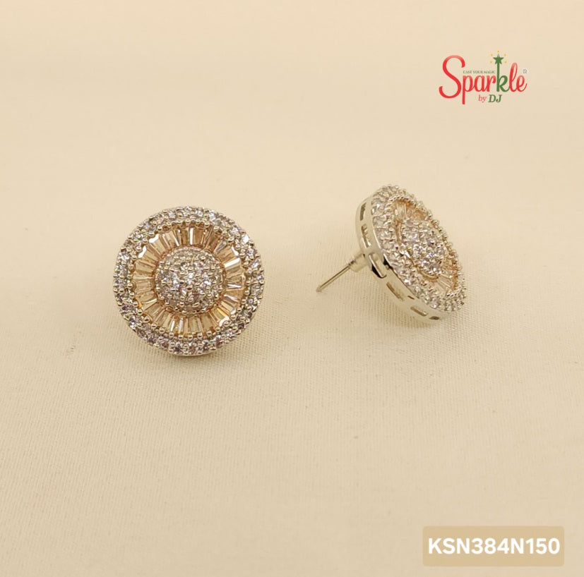 Cubic zirconia studs embellished with semiprecious stones in Invisible Setting