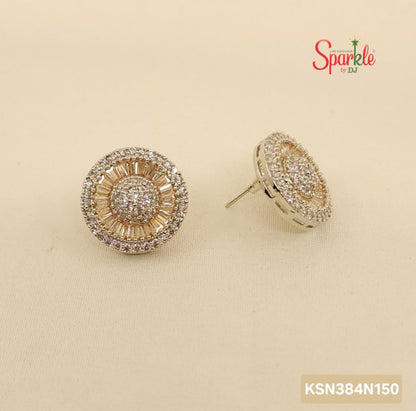 Cubic zirconia studs embellished with semiprecious stones in Invisible Setting