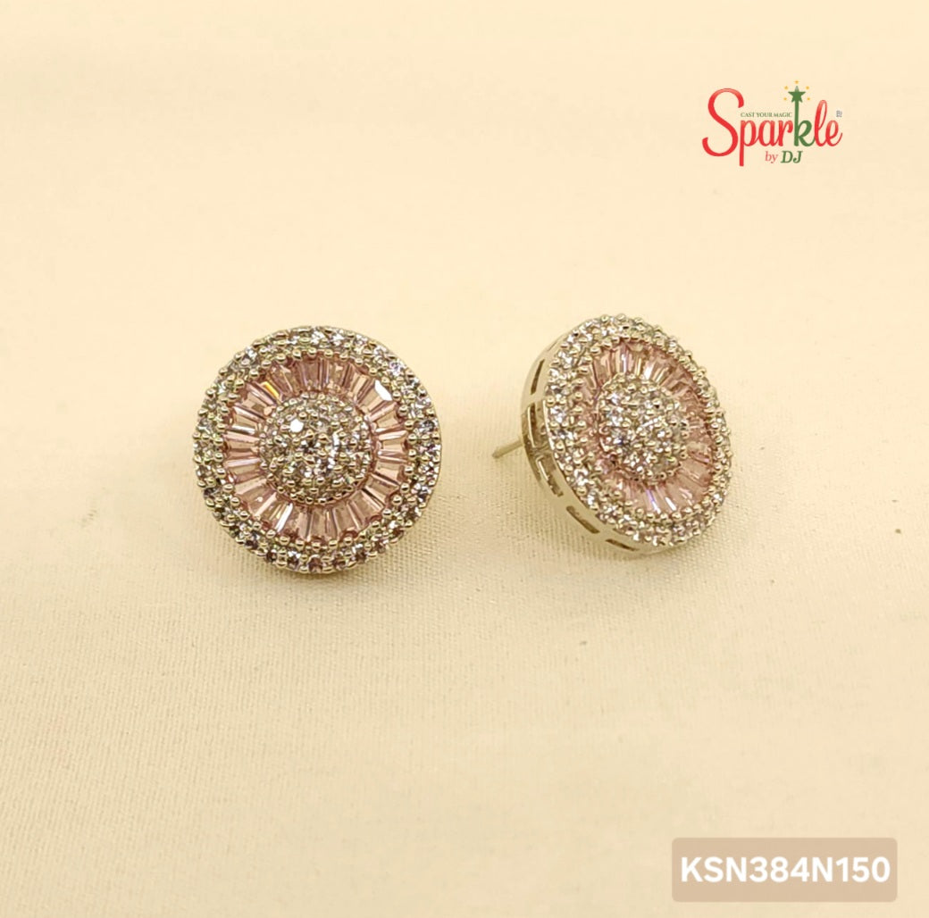 Cubic zirconia studs embellished with semiprecious stones in Invisible Setting