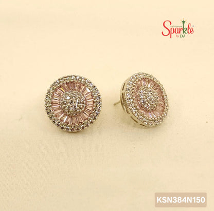 Cubic zirconia studs embellished with semiprecious stones in Invisible Setting