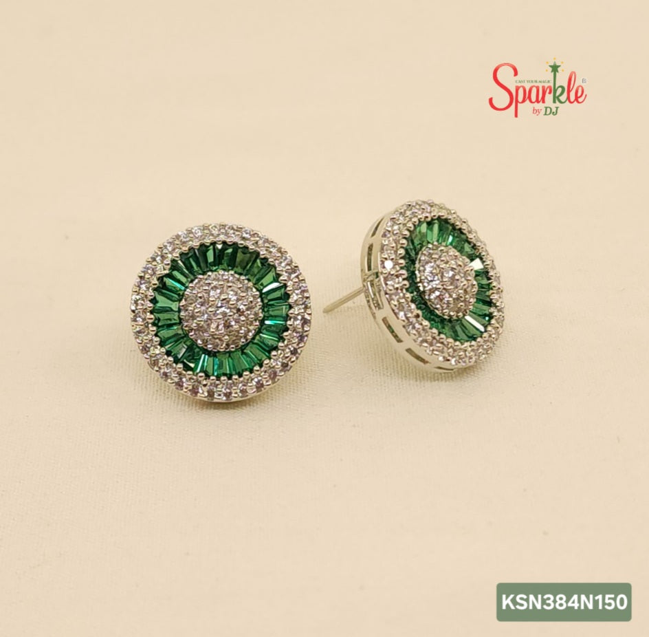 Cubic zirconia studs embellished with semiprecious stones in Invisible Setting