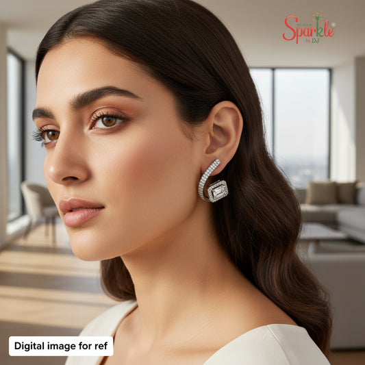 Spiral cz earrings with octagonal korean cz - SparklebyDJ