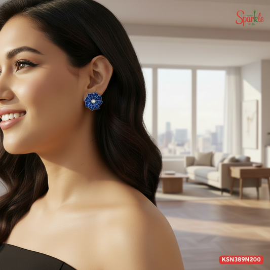 Frilly cz studs embellished with semiprecious colour stones in Invisible Setting