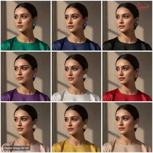 Frilly cz studs embellished with semiprecious colour stones in Invisible Setting - SparklebyDJ