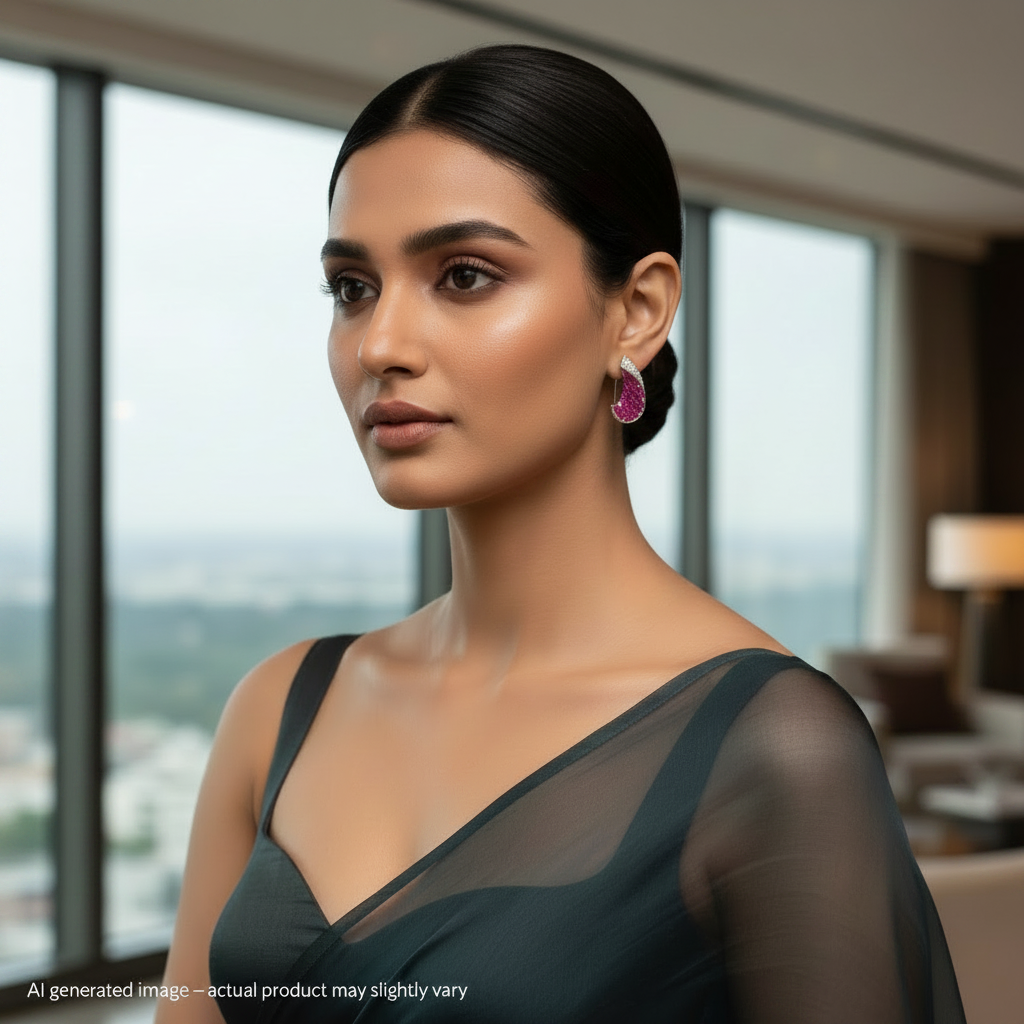 C Shape studs with semiprecious stones in Invisible Setting