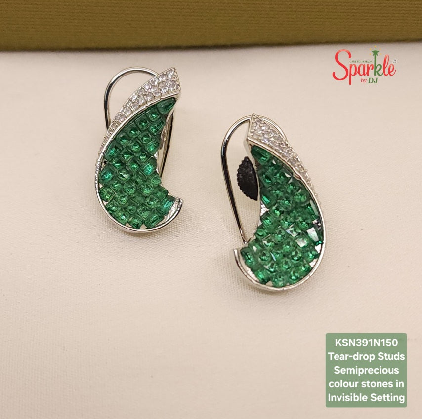 C Shape studs with semiprecious stones in Invisible Setting