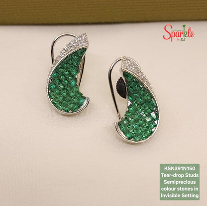 C Shape studs with semiprecious stones in Invisible Setting