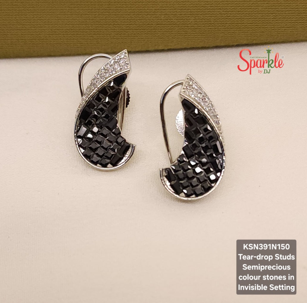 C Shape studs with semiprecious stones in Invisible Setting