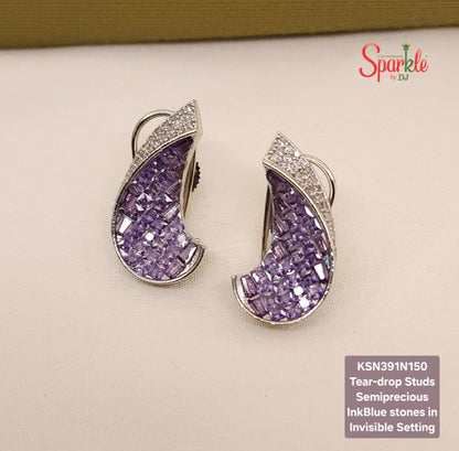 C Shape studs with semiprecious stones in Invisible Setting