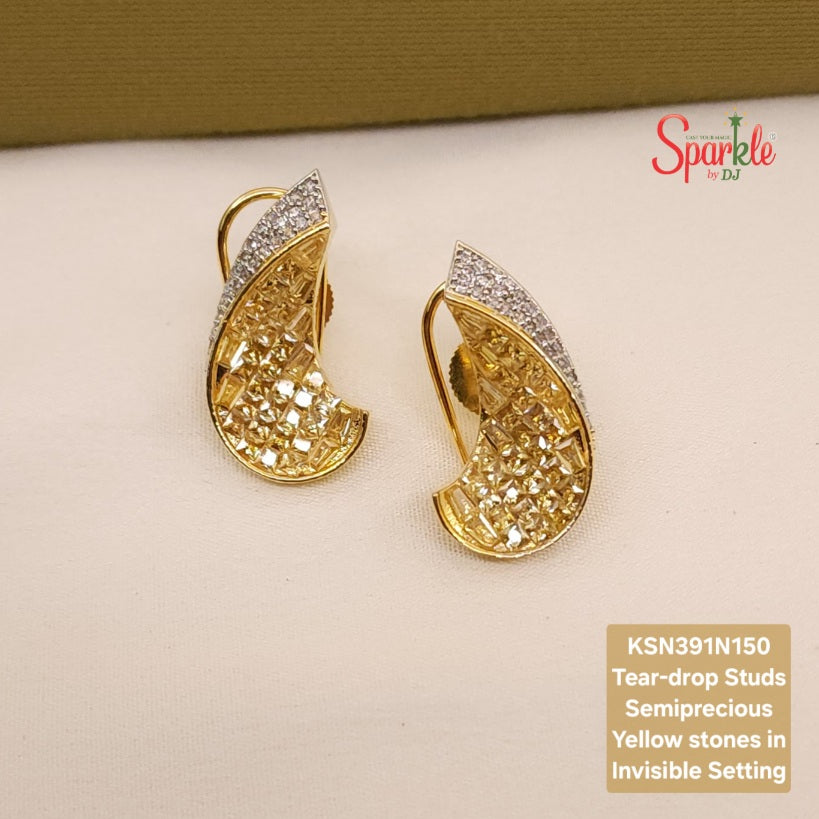 C Shape studs with semiprecious stones in Invisible Setting