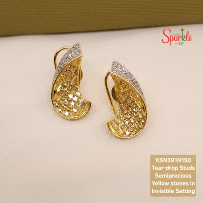 C Shape studs with semiprecious stones in Invisible Setting