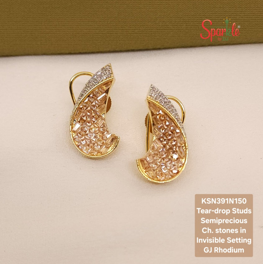 C Shape studs with semiprecious stones in Invisible Setting