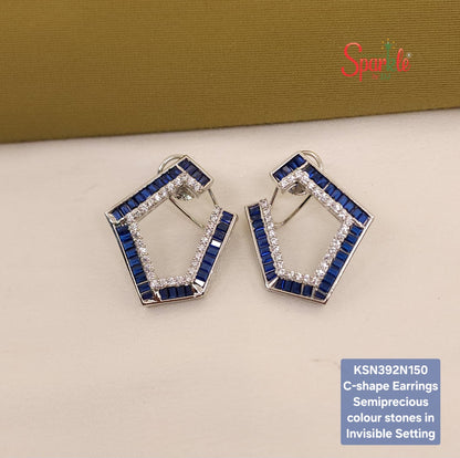 C shape Earrings with semiprecious stones in Invisible Setting