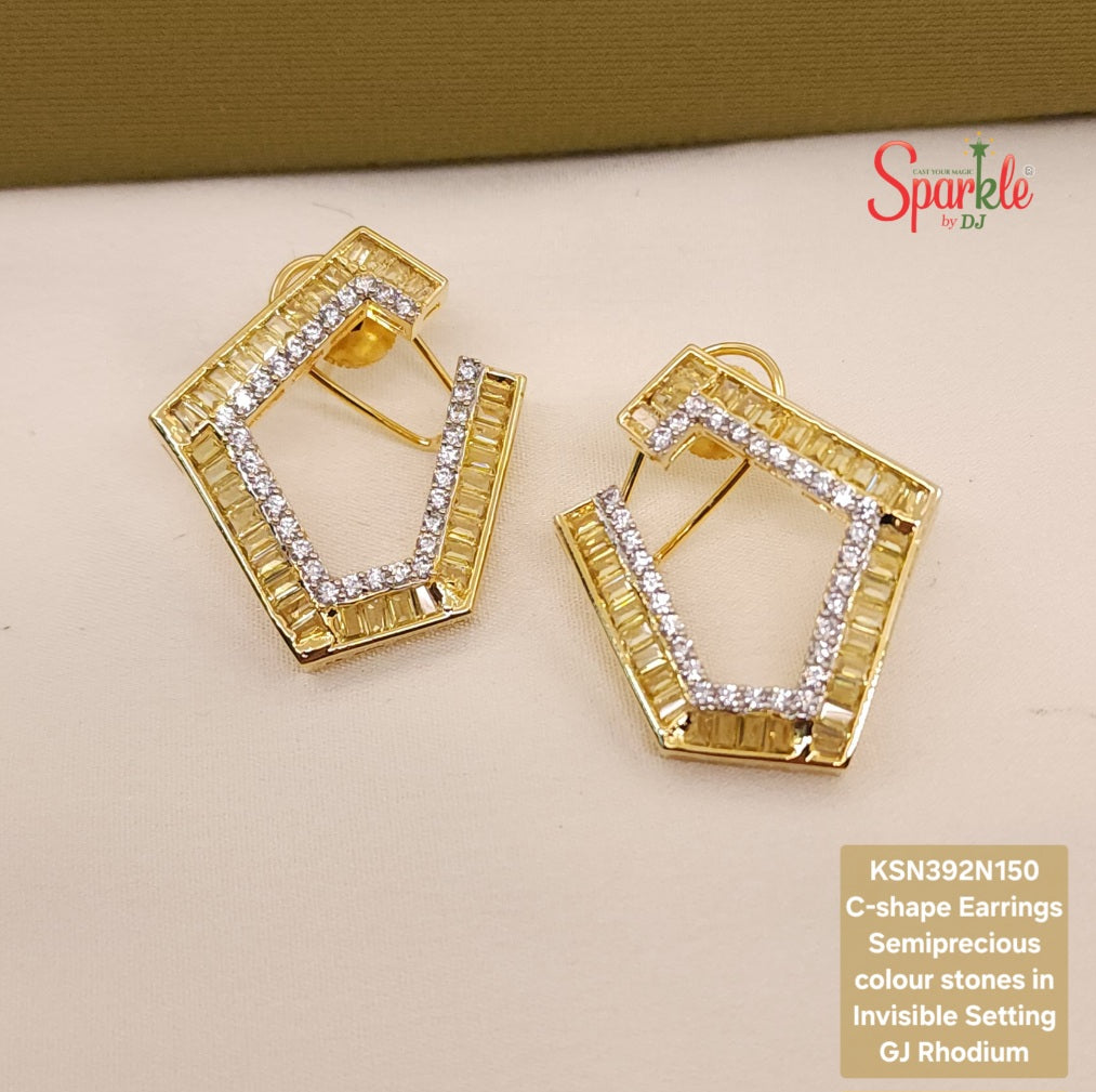 C shape Earrings with semiprecious stones in Invisible Setting