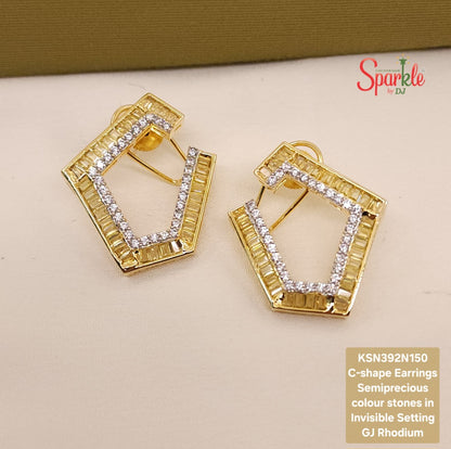 C shape Earrings with semiprecious stones in Invisible Setting