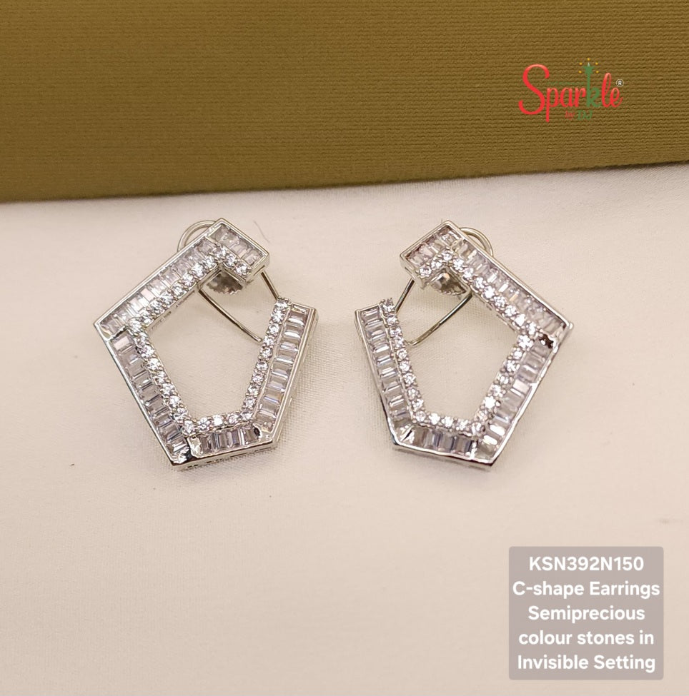 C shape Earrings with semiprecious stones in Invisible Setting
