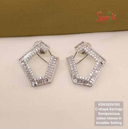 C shape Earrings with semiprecious stones in Invisible Setting