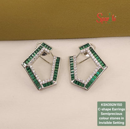 C shape Earrings with semiprecious stones in Invisible Setting