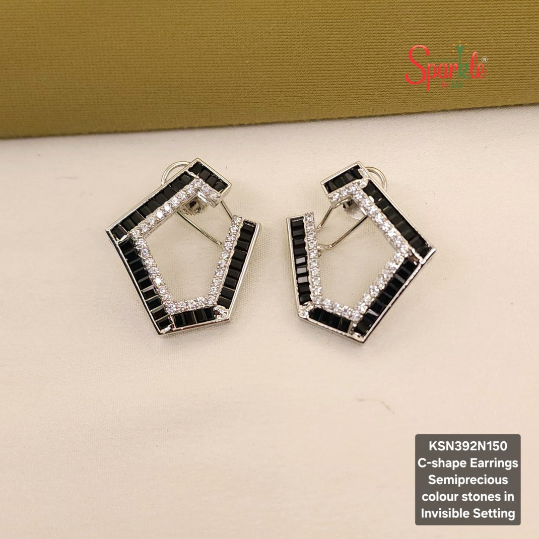 C shape Earrings with semiprecious stones in Invisible Setting