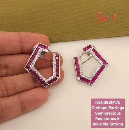 C shape Earrings with semiprecious stones in Invisible Setting
