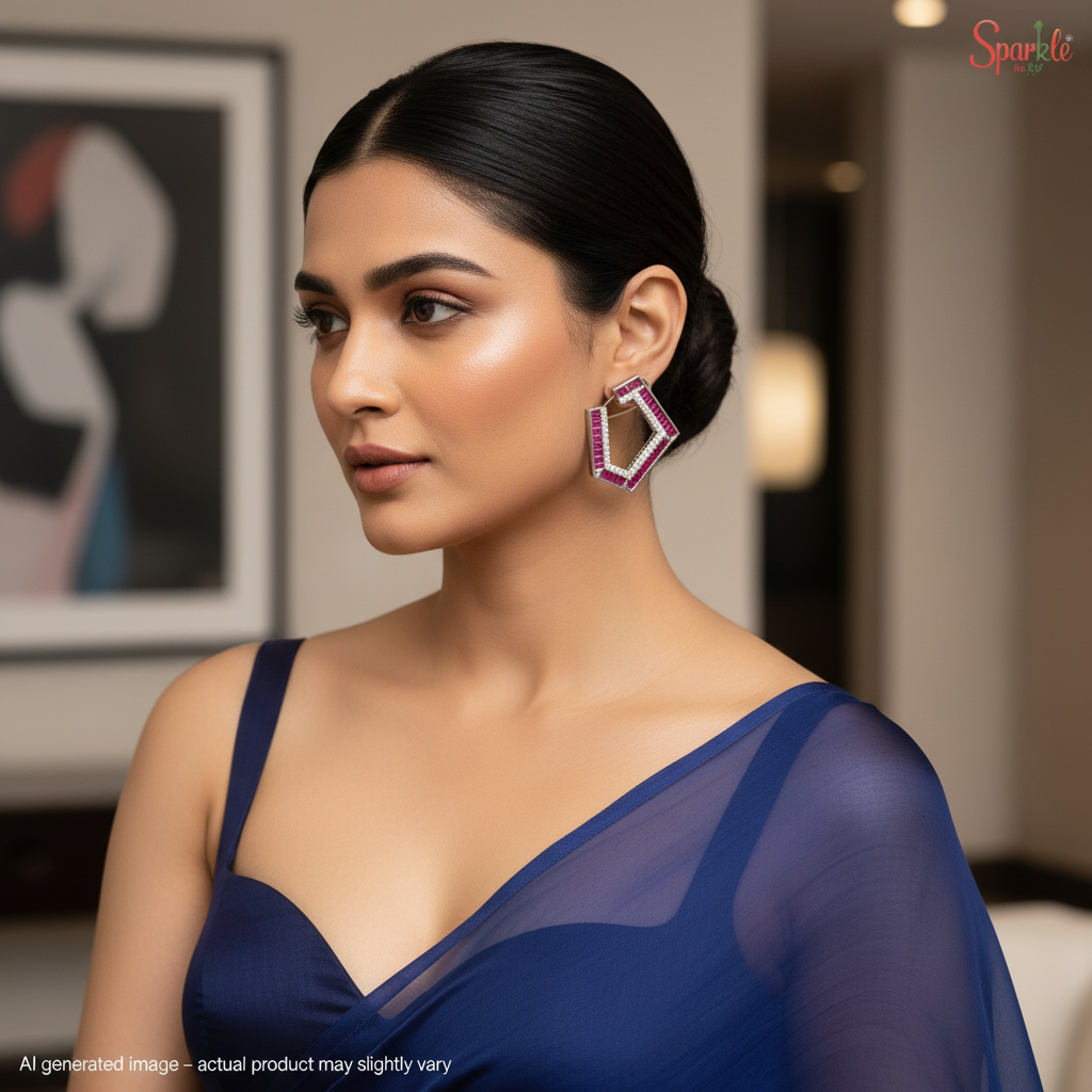 C shape Earrings with semiprecious stones in Invisible Setting