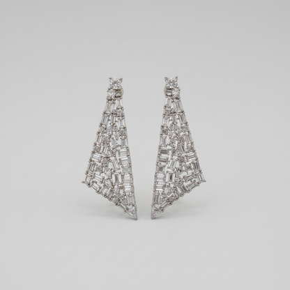 Designer triangular shaped fun earrings embellished with octagonal Korean zirconias