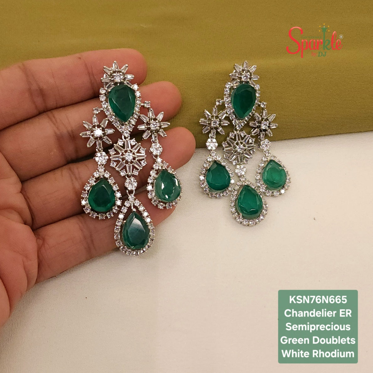 Triple Pear drop earrings with semiprecious colour stones