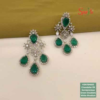 Triple Pear drop earrings with semiprecious colour stones