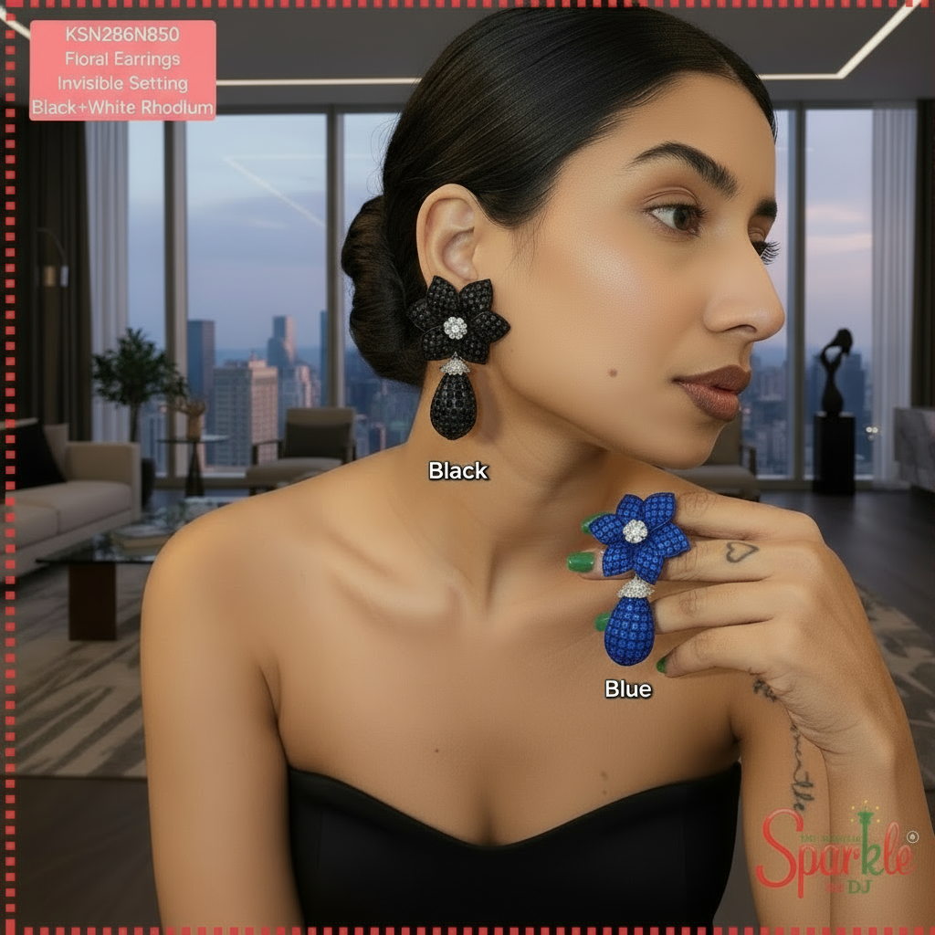 Color Stone Invisible Setting Jewelry Floral cz earring with semiprecious colour stones in invisible setting