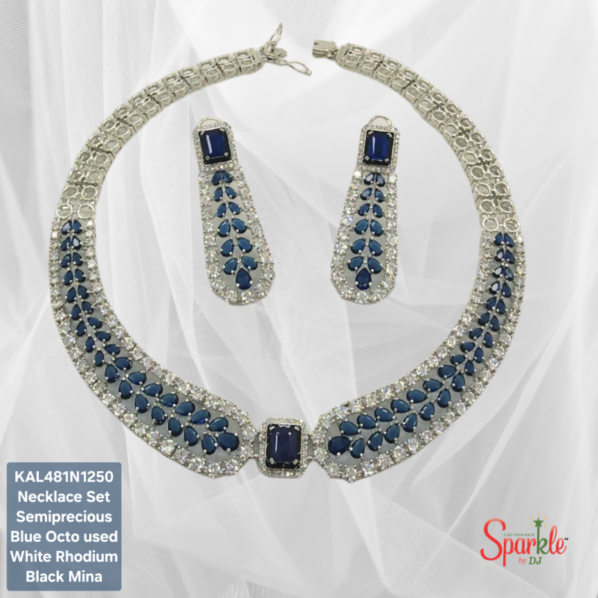 Designer Necklace Set embellished with semiprecious stones with Mina Border