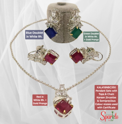 Cz Pendant Sets embellished with Korean Zirconias & semiprecious colour stones with Certificate of Authenticity