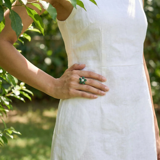 Floral cz Rings embellished with semiprecious colour stones in invisible setting