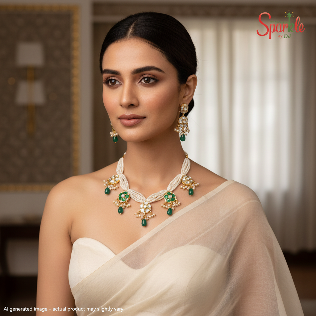 Rajwada style Fine Kundan Necklace Set in 24 carat Gold Plating