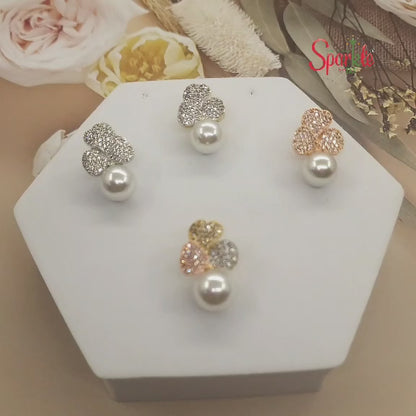 Small Studs with Leafy CZ Petals and round Pearl at bottom