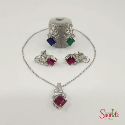 Cz Pendant Sets embellished with Korean Zirconias & semiprecious colour stones with Certificate of Authenticity