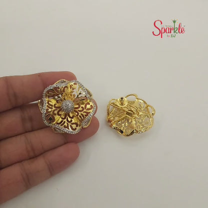 Cz floral jali earrings 3 dimensional