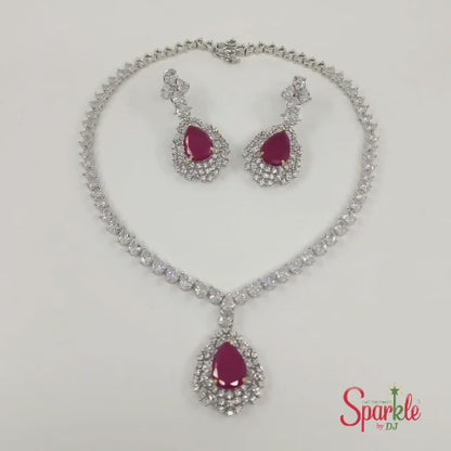 Long Necklace Set embellished with premium quality colour stone