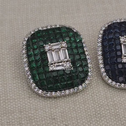 Cushion shaped CZ Tops with invisibly setted semiprecious colour stones