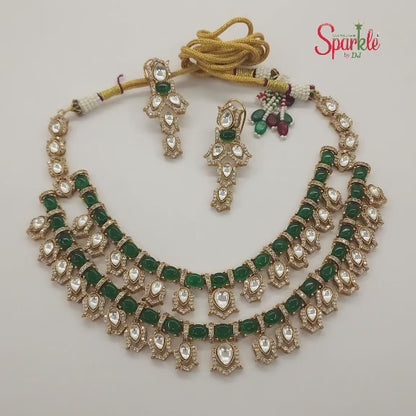 Fine Kundan Necklace set with colour beads